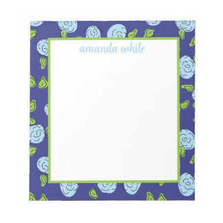 Open Flowers Blue on Navy Notepad