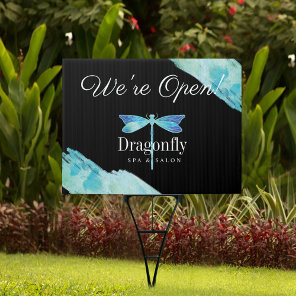 Open For Business Blue Watercolor Dragonfly Sign