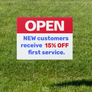 Open for Business Customer Discount Sale Sign