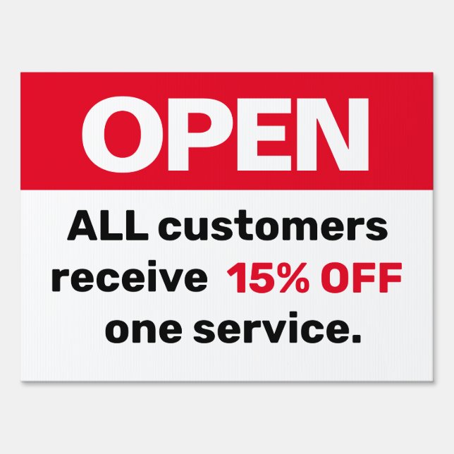 Open for Business Customer Discount Sale Sign (Front)