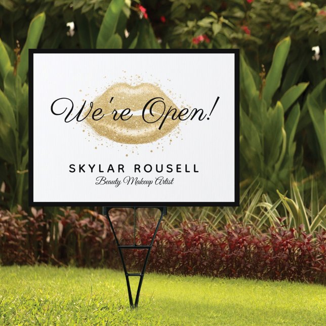 Open For Business Gold Black Beauty Lips Makeup Sign (Creator Uploaded)