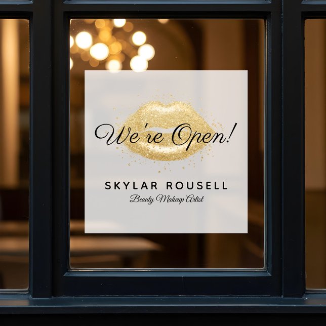 Open For Business Gold Black Beauty Lips Makeup Window Cling (Open For Business Gold Black Beauty Lips Makeup Window Cling)