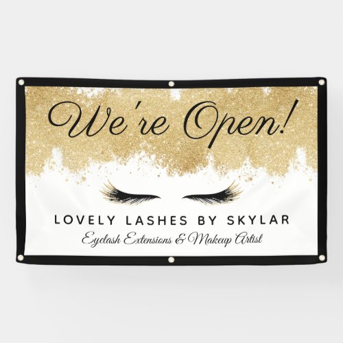 Open For Business Gold Black Eyelash Beauty Salon Banner