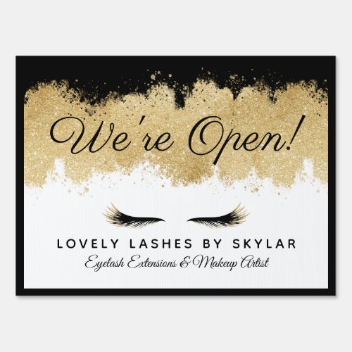 Open For Business Gold Black Eyelash Beauty Salon Sign
