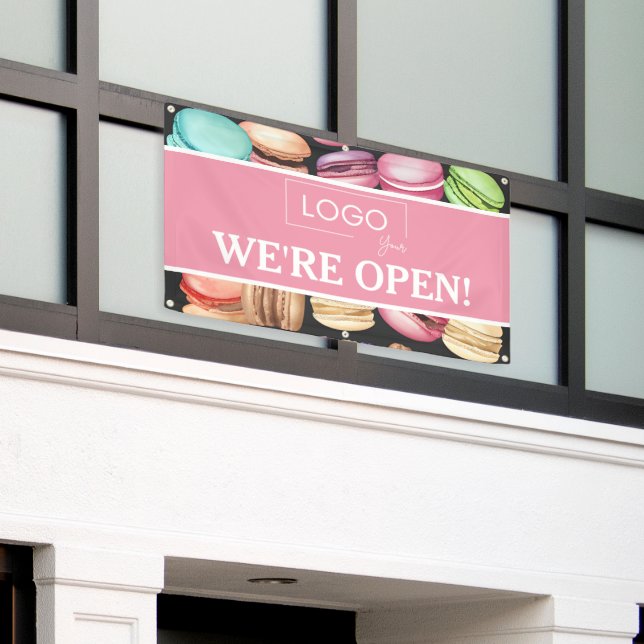 Open for Business | Macaron French Patisserie Pink Banner (Outside Building)