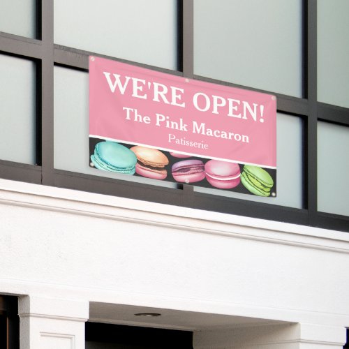 Open for Business  Macaron French Patisserie Pink Banner