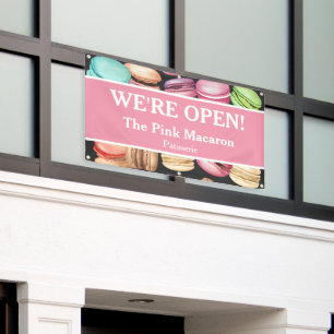 Open for Business Macaron French Patisserie Pink Banner