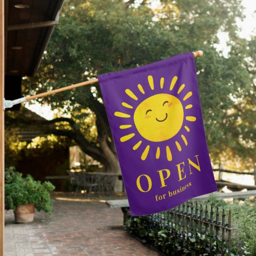 Open For Business Purple Yellow Shop Flag