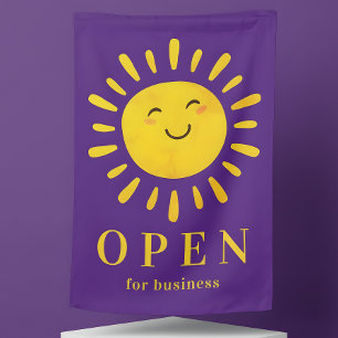 Open For Business Purple Yellow Shop Flag