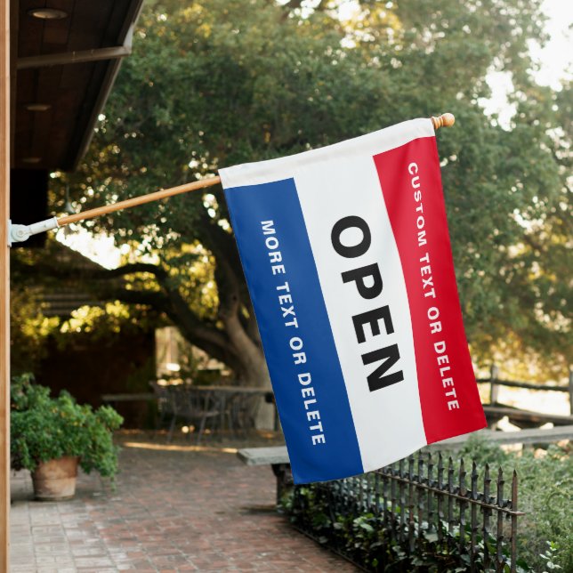 Open For Business Red White Blue Custom House Flag (In SItu)