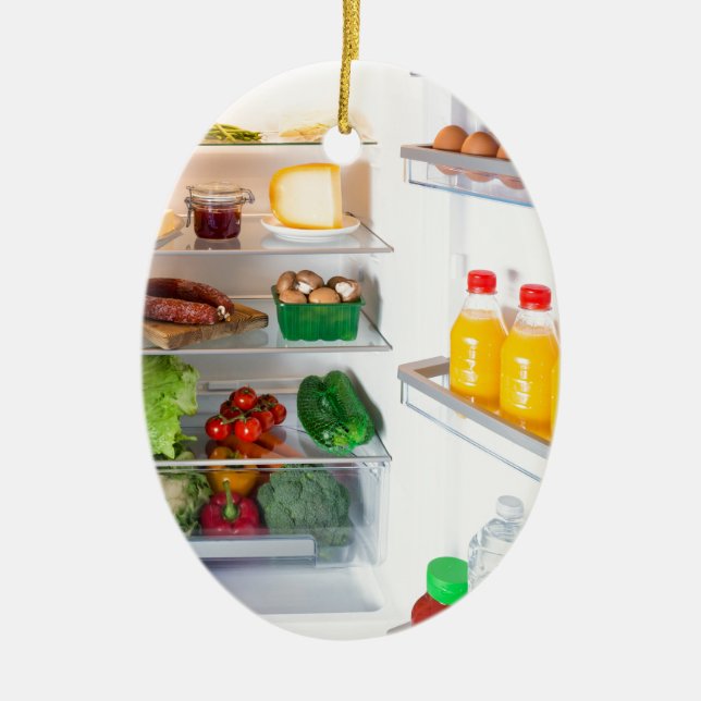 Open fridge filled with food ceramic ornament (Front)