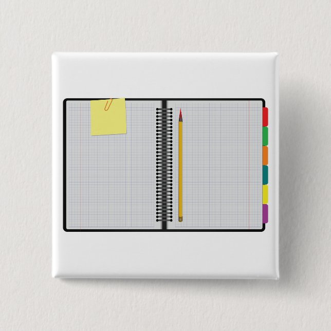 Open Graph Paper Notebook with Pencil Button (Front)