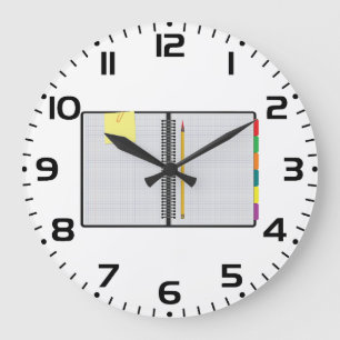 Open Graph Paper Notebook with Pencil Large Clock