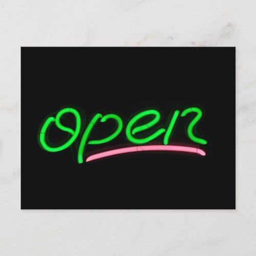 Open Green and Pink Neon Sign  Postcard