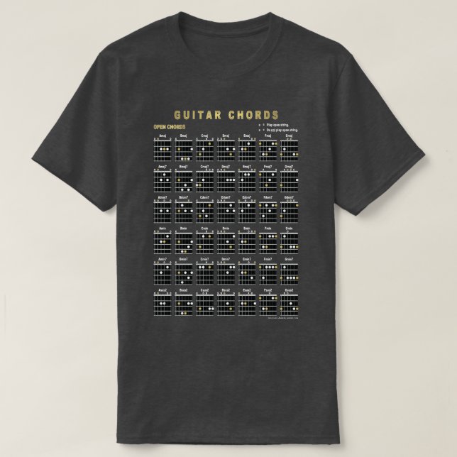 Open Guitar Chords On Front And Back T-Shirt (Design Front)