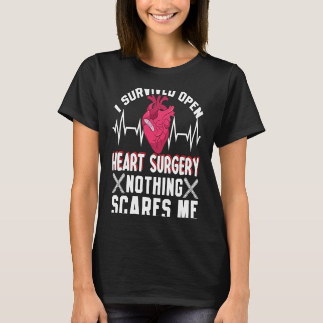 Open Heart Surgery Bypass Awareness Heart I Surviv T-Shirt (Front)