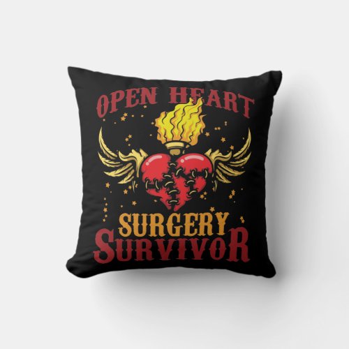 Open Heart Surgery Survivor Bypass Heart Disease Throw Pillow