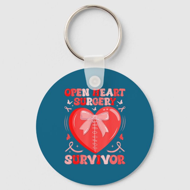 Open heart surgery survivor warrior heart disease keychain (Front)