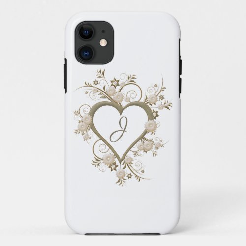 Open Heart with Flowers Monogram iPhone 11 Case