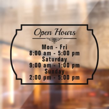 Open Hours Of Operation Custom Store Business Window Cling by LaborAndLeisure at Zazzle