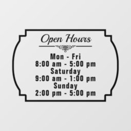 Open Hours of Operation Custom Store Business Window Cling | Zazzle