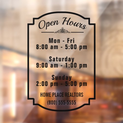 Open Hours of Operation Store Business Custom Window Cling