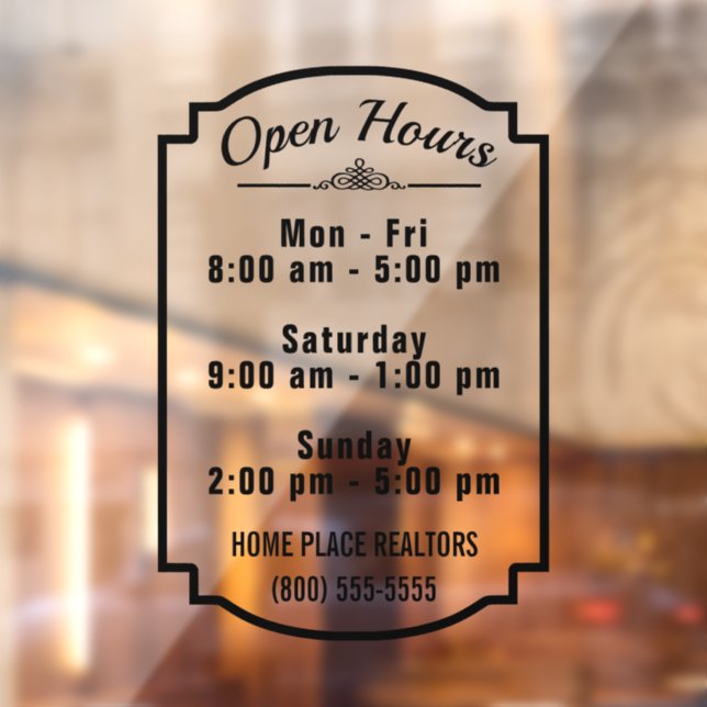 Open Hours of Operation Store Business Custom Window Cling (Sheet 2)