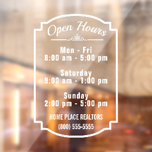 Open Hours of Operation Store Business DIY White Window Cling