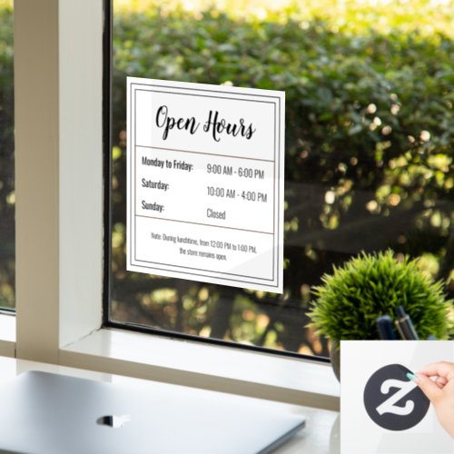 Open Hours Sticker Customize Your Schedule Window Cling