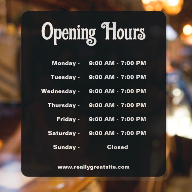 Open Hours Time Modern Black and White  Window Cling (Creator Uploaded)