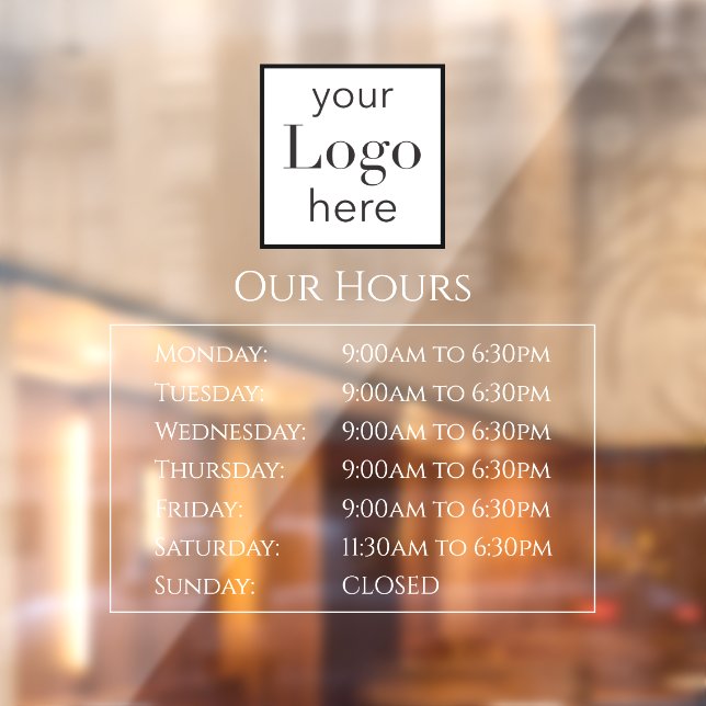 Open Hours Your Logo Store Business Window Cling (Sheet 2)