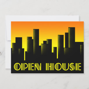 open house announcement : cityscape sunset