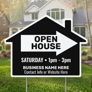 Open House - Black - Real Estate Directional Arrow Sign