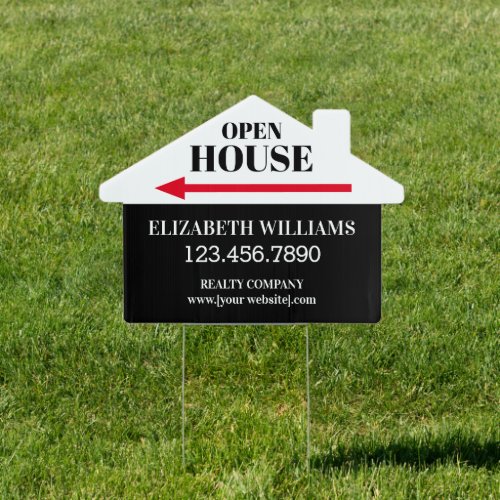 Open House Black White House Shaped Left Arrow Sign