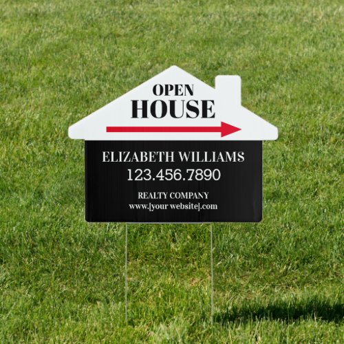 Open House Black White House Shaped Right Arrow Sign
