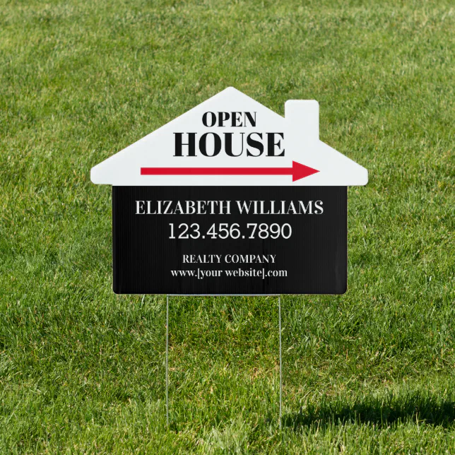 Open House Black White House Shaped Right Arrow Sign | Zazzle