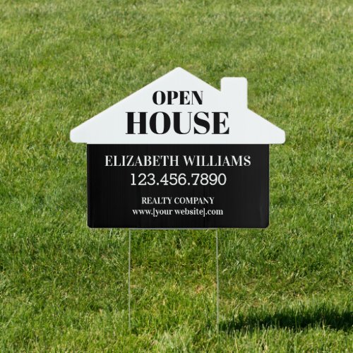 Open House Black White House Shaped Sign