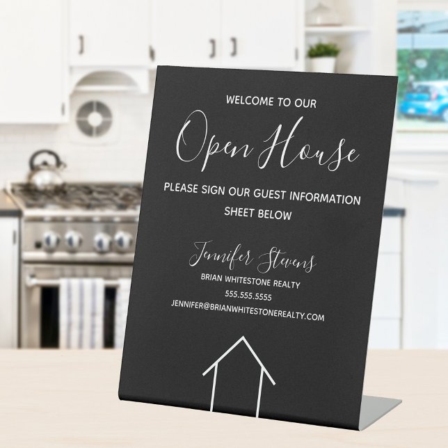 Open House Black White Real Estate Agent Custom Pedestal Sign (Creator Uploaded)