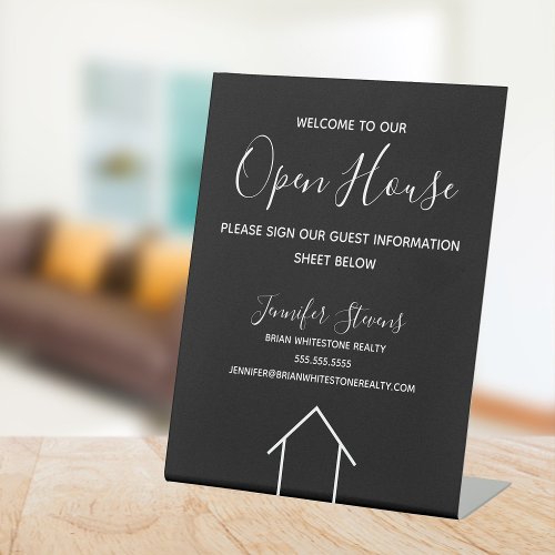 Open House Black White Real Estate Agent Custom Pedestal Sign