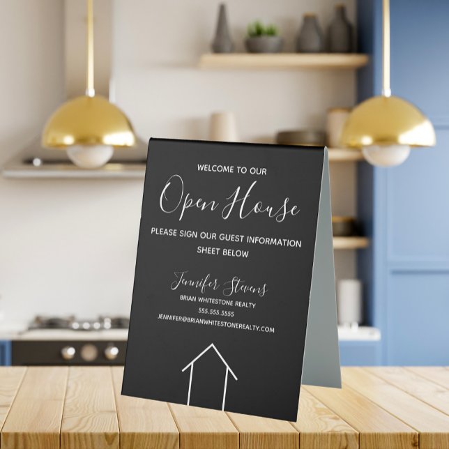 Open House Black White Real Estate Agent Custom Table Tent (Creator Uploaded)