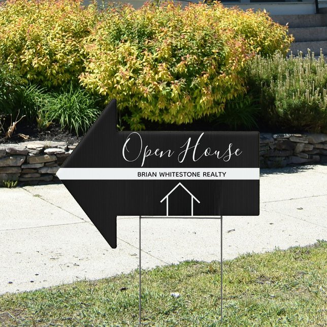 Open House Black White Real Estate Custom Arrow Sign (Creator Uploaded)