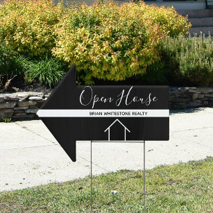 Open House Black White Real Estate Custom Arrow Sign