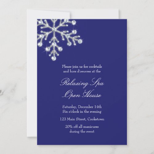 Open House Blue Offset Crystal Snowflake Invitation