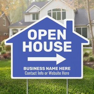 Open House - Blue - Real Estate Directional Arrow Sign
