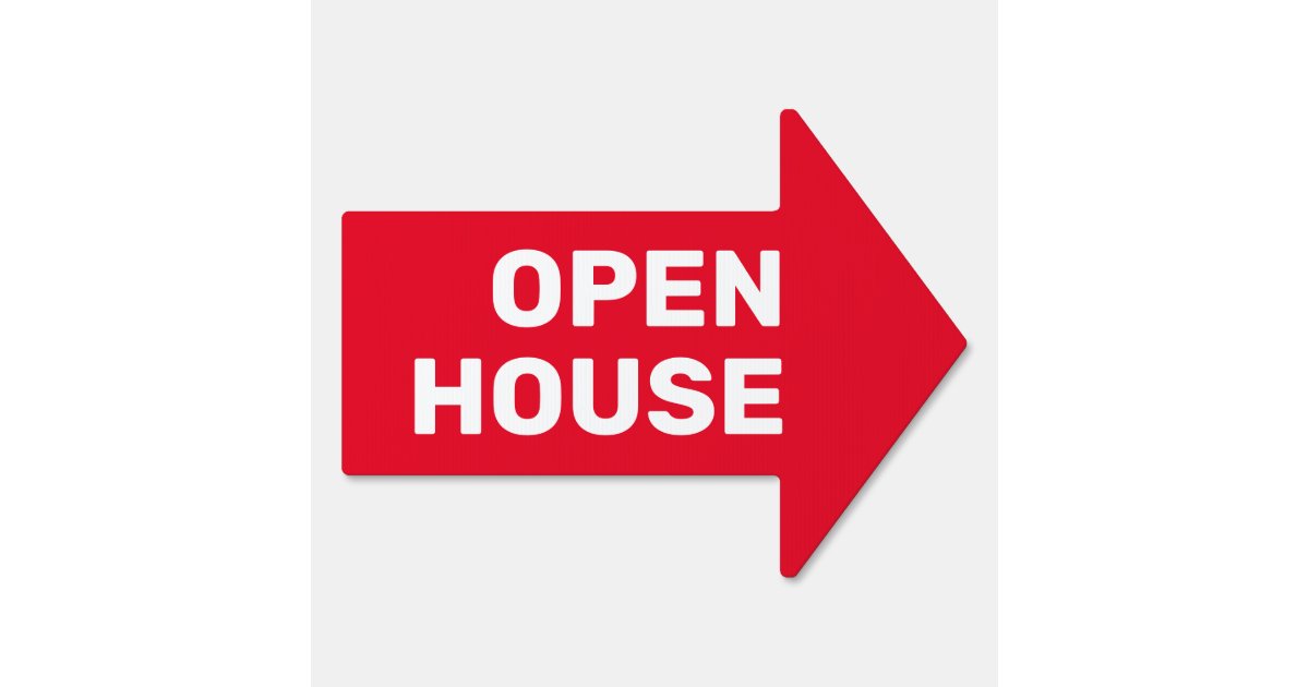 Open House Bold White Text On Red 2 Sided Arrow Sign Zazzle Com