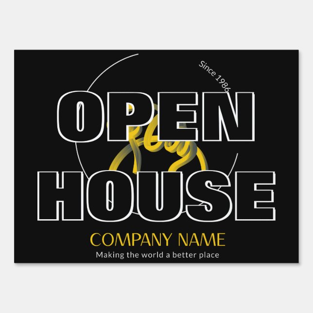 OPEN HOUSE Business Logo Yard Sign v1 Glitch2 (Back)