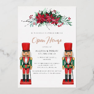 Open House Christmas Party Floral Toy Nutcracker Foil Invitation