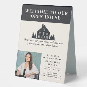 Open House Cream Rustic Real Estate Agent Photo Table Tent