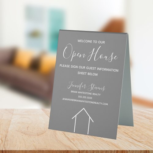 Open House Custom Real Estate Company Chic Grey Table Tent Sign