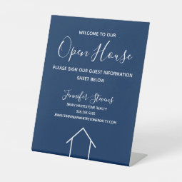 Open House Custom Real Estate Company Navy Blue Pedestal Sign | Zazzle